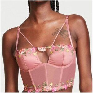 Victorias Secret Very Sexy Corset Top M Bra Dusty Rose Embroidered Wicked Pink